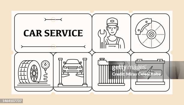 car service line icon set and banner design - mechanical ventilation stock illustrations