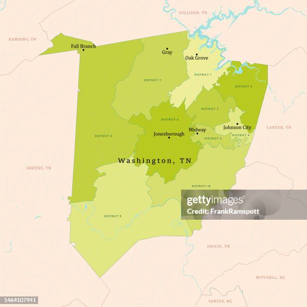 tn washington county vector map green - johnson city tennessee stock illustrations