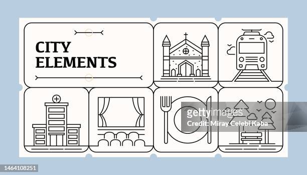 ilustrações de stock, clip art, desenhos animados e ícones de city elements line icon set and banner design - subway train