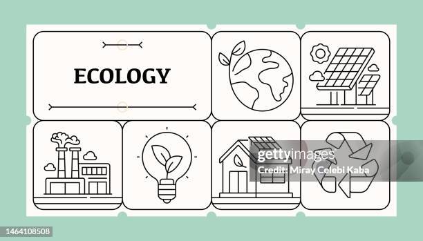 ilustrações de stock, clip art, desenhos animados e ícones de ecology line icon set and banner design - desertificação