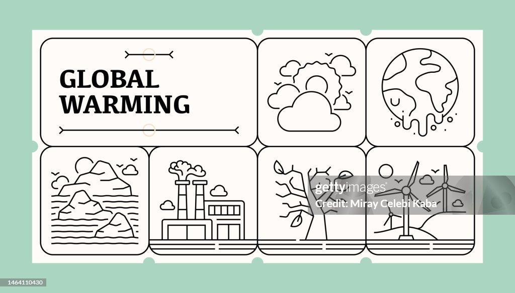 Global Warming Line Icon Set and Banner Design