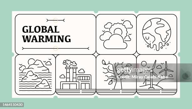 global warming line icon set and banner design - ocean acidification stock illustrations