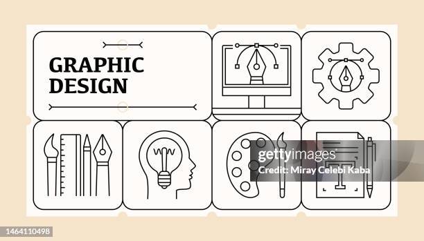 graphic design line icon set and banner design - web designer logo stock illustrations