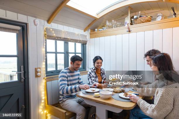 friends eating  dinner together - double date stock pictures, royalty-free photos & images