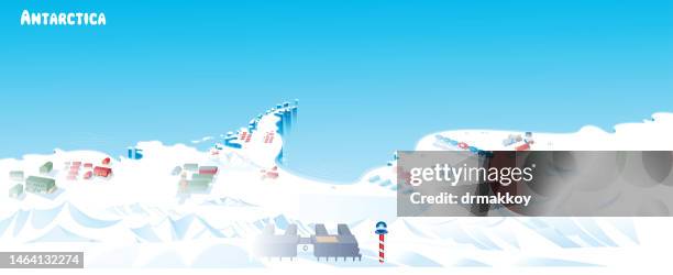 antarctica map and south pole stations - volcano science stock illustrations