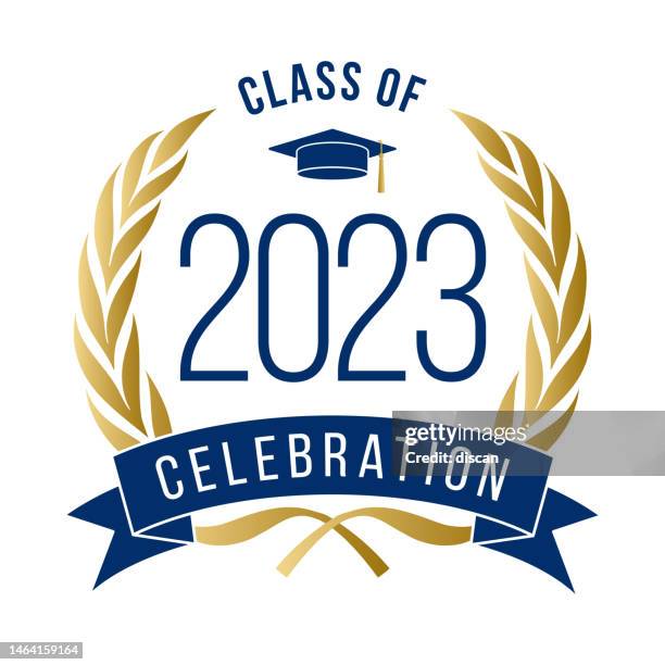 klasse von 2023, congrats graduates label. - graduation party stock-grafiken, -clipart, -cartoons und -symbole