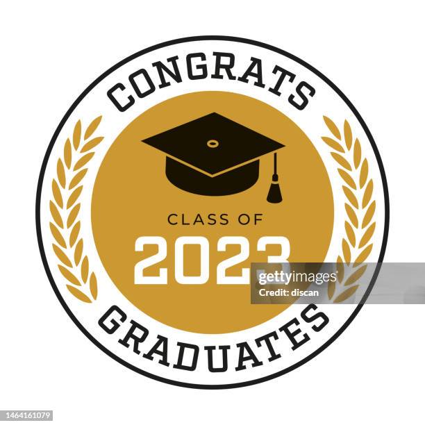 illustrazioni stock, clip art, cartoni animati e icone di tendenza di classe del 2023, etichetta congrats laureati. - college awards