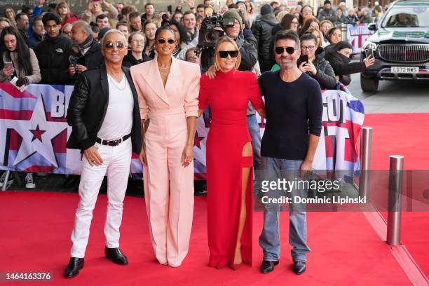 Britain's Got Talent Judges Bruno Tonioli, Alesha Dixon, Amanda Holden and Simon Cowell pose during the "Britain's Got Talent" Photocall at The Lowry...