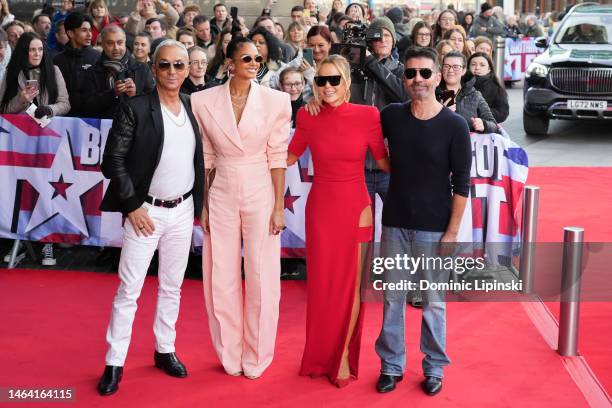 Britain's Got Talent Judges Bruno Tonioli, Alesha Dixon, Amanda Holden and Simon Cowell pose during the "Britain's Got Talent" Photocall at The Lowry...