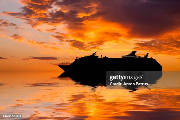 cruise liner at sea with a beautiful sunset - cruise liner foto e immagini stock