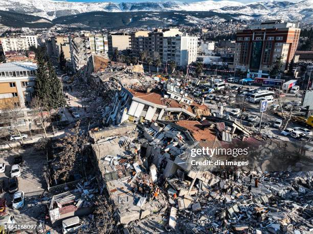 An aerial view of Maras on February 8, 2023 in Maras, Turkey. A 7.8-magnitude earthquake hit near Gaziantep, Turkey, in the early hours of Monday,...