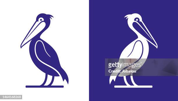 elegante stilisierte kunst isoliertes pelikan-clipart-design - pelikan stock-grafiken, -clipart, -cartoons und -symbole