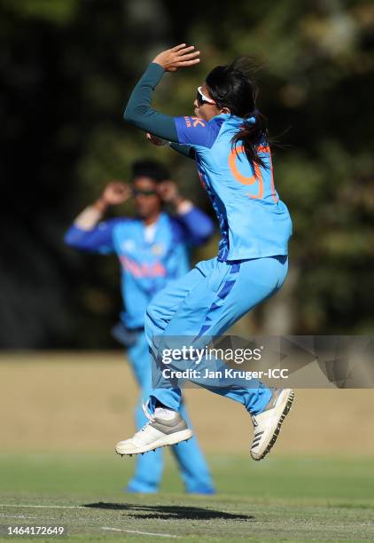 Devika Vaidya of India in bowling action during a warm-up match between Bangladesh and India prior to the ICC Women's T20 World Cup South Africa 2023...