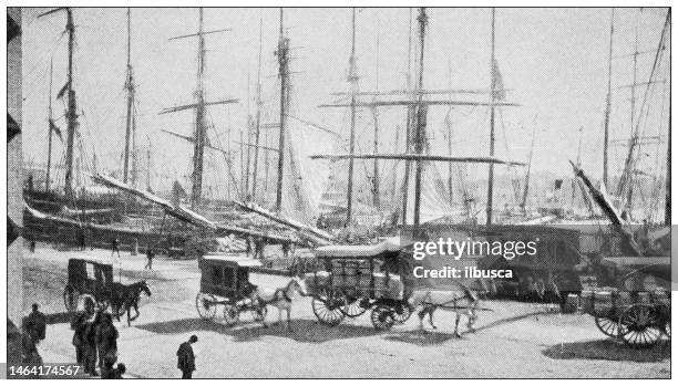 stockillustraties, clipart, cartoons en iconen met antique photograph of new york: south street dock - south street seaport