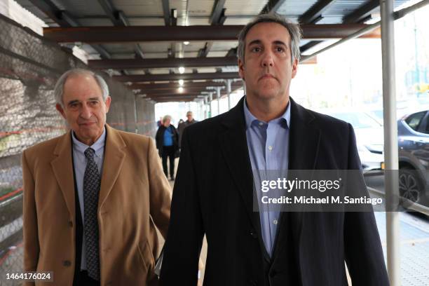 Former Trump Attorney Michael Cohen arrives to meet with the Manhattan District Attorney on February 08, 2023 in New York City. Cohen is meeting with...