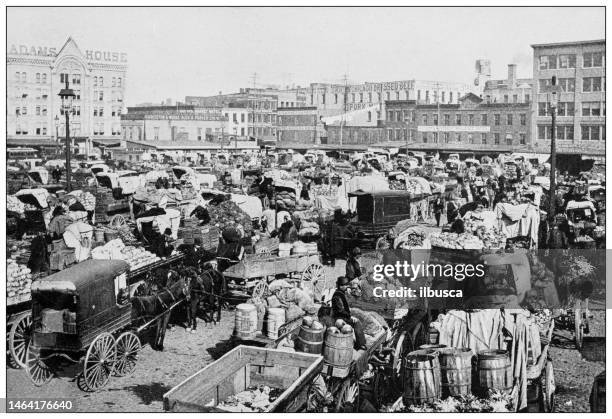 antique photograph of new york: gansevoort market - meatpacking district stock illustrations