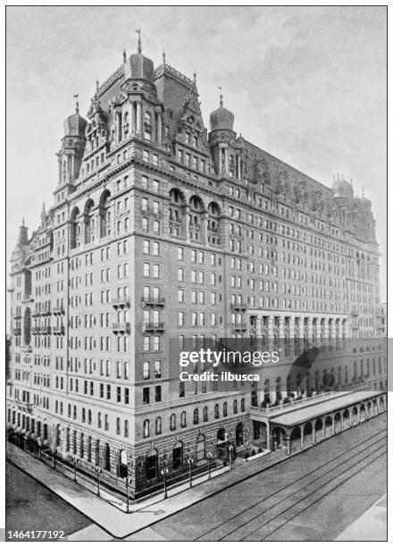 antique photograph of new york: hotel astoria - queens new york city stock illustrations