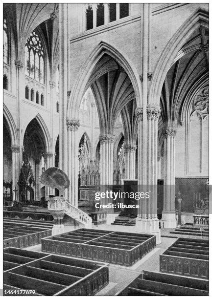 antique photograph of new york: st patrick cathedral - st patrick's cathedral manhattan stock illustrations