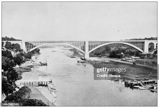 antique photograph of new york: washington bridge on harlem river - harlem river stock illustrations