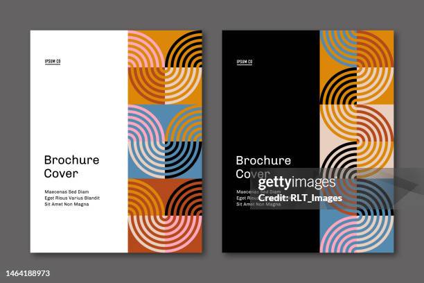 brochure cover design template with abstract geometric graphics — wendy system, ipsumco series - a4 paper stock illustrations
