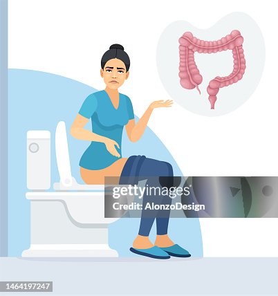 Constipation Draw Young Caucasian Woman Having Constipation Problems High-Res Vector ...