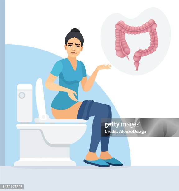 young caucasian woman having constipation problems. - diarrhea stock illustrations