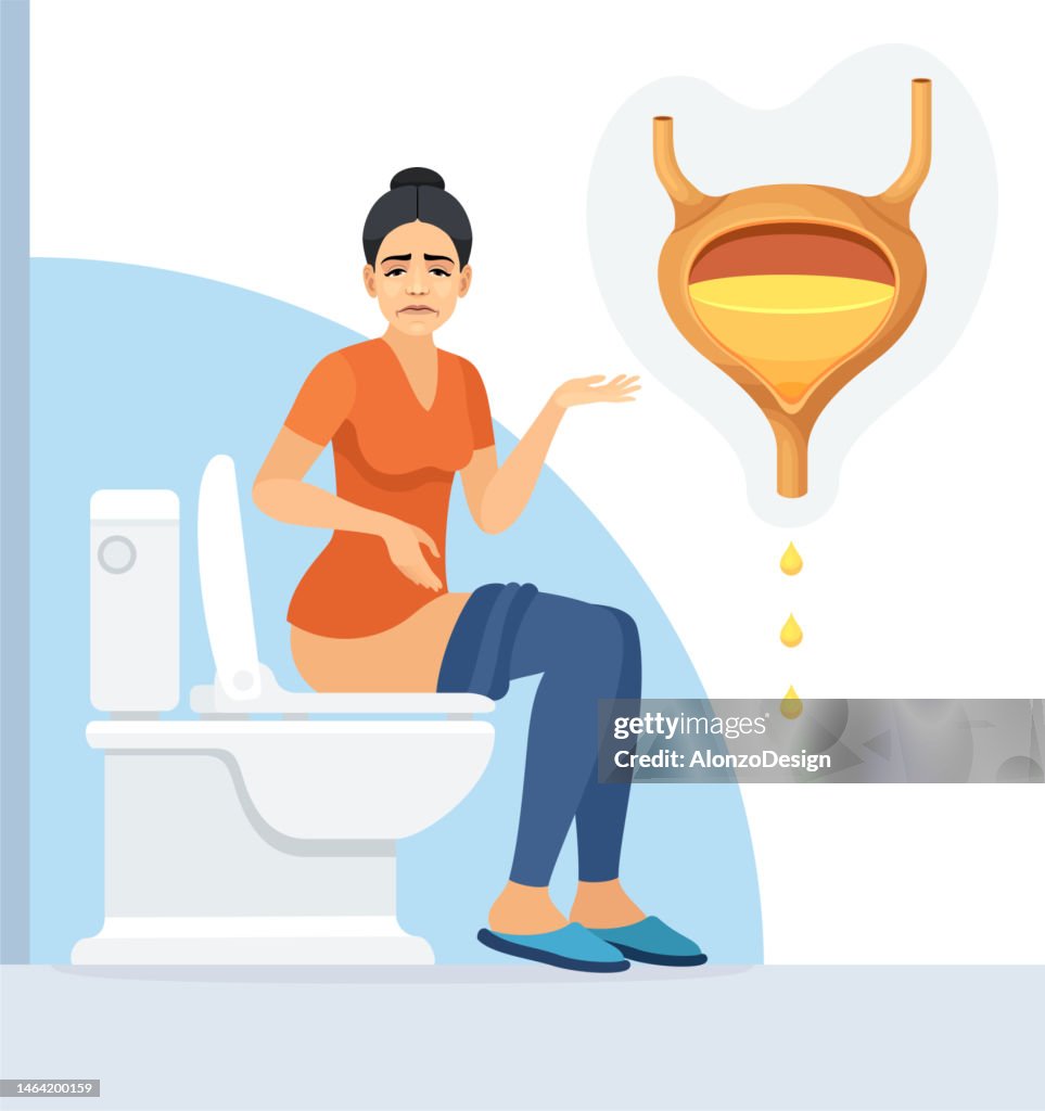 Mujer joven caucásica con problemas de incontinencia urinaria.
