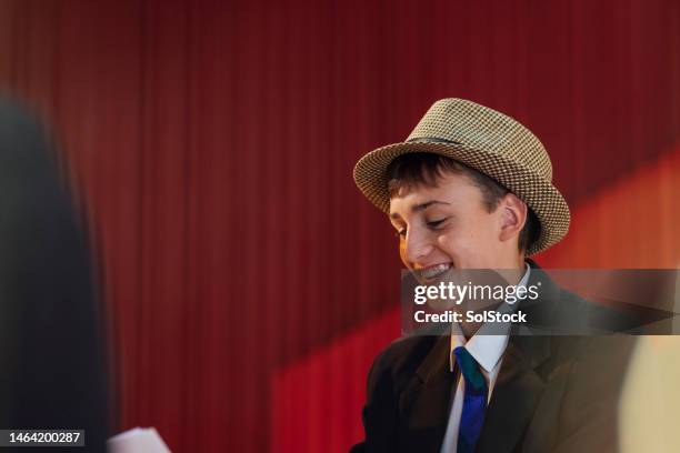 learning lines in dramaclass - rehearsing lines stock pictures, royalty-free photos & images