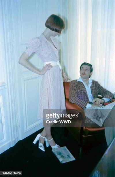 Jacques de Bascher at Chloe Spring 1974 Ready to Wear Collection Advance Preview with Karl Lagerfeld