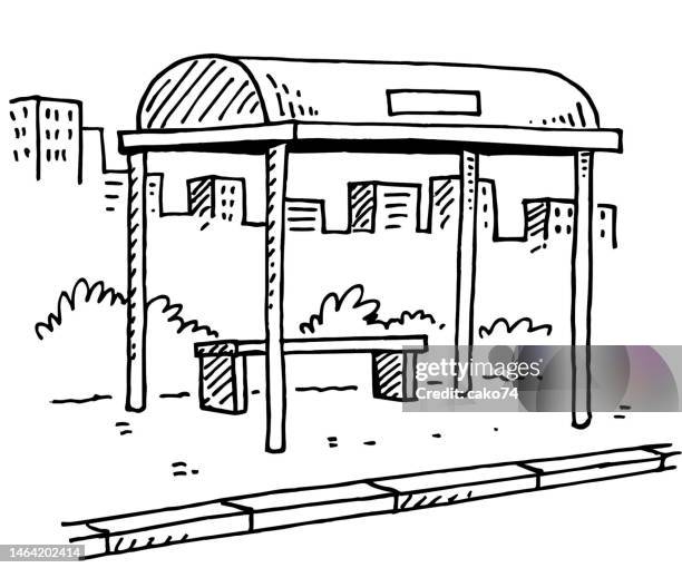 stockillustraties, clipart, cartoons en iconen met hand drawn bus stop - abribus