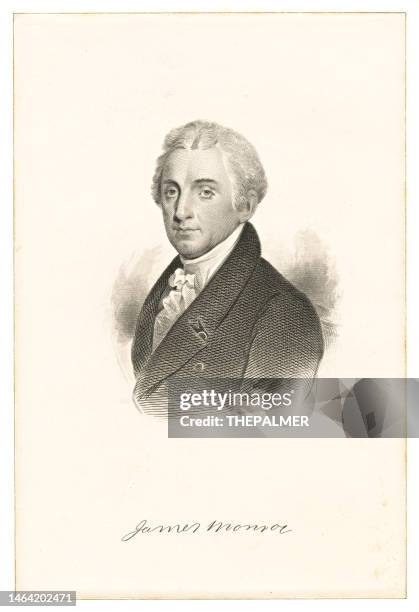 stockillustraties, clipart, cartoons en iconen met james monroe - 5th president of the united states  engraving 1808 - james monroe us president