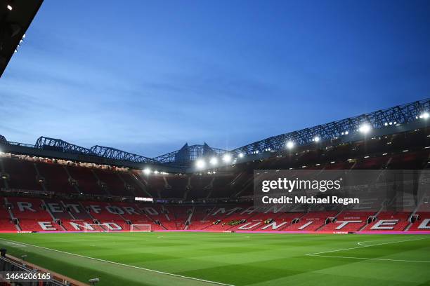 General view inside the stadium is seen prior to the Premier League match between Manchester United and Leeds United at Old Trafford on February 08,...