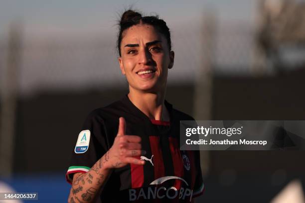 Martina Piemonte of AC Milan reacts following the final whistle of the Women's Serie A match between Juventus Women and AC Milan ladies at Juventus...