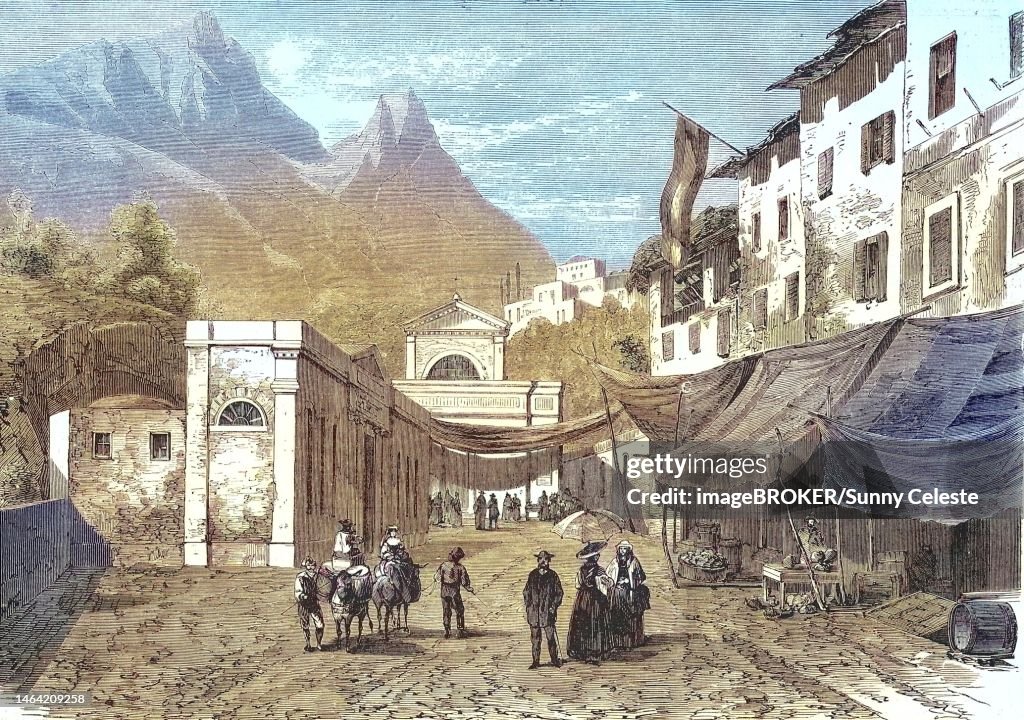 Casamicciola Terme on the island of Ischia, 1869, Gulf of Naples, Italy, Historic, digitally restored reproduction of a 19th century original, exact original date unknown