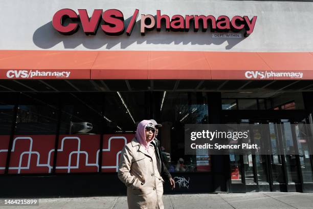 Pharmacy stands in a Brooklyn neighborhood on February 08, 2023 in New York City. It's been announced that CVS Health Corp will buy Oak Street Health...