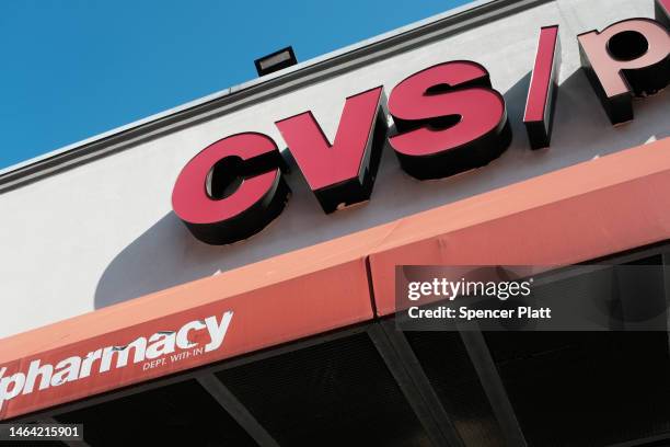 Pharmacy stands in a Brooklyn neighborhood on February 08, 2023 in New York City. It's been announced that CVS Health Corp will buy Oak Street Health...