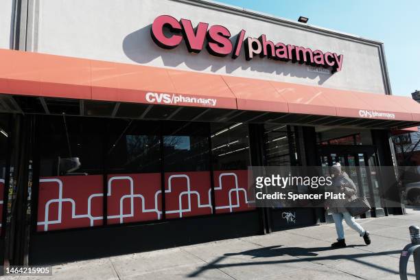 Pharmacy stands in a Brooklyn neighborhood on February 08, 2023 in New York City. It's been announced that CVS Health Corp will buy Oak Street Health...
