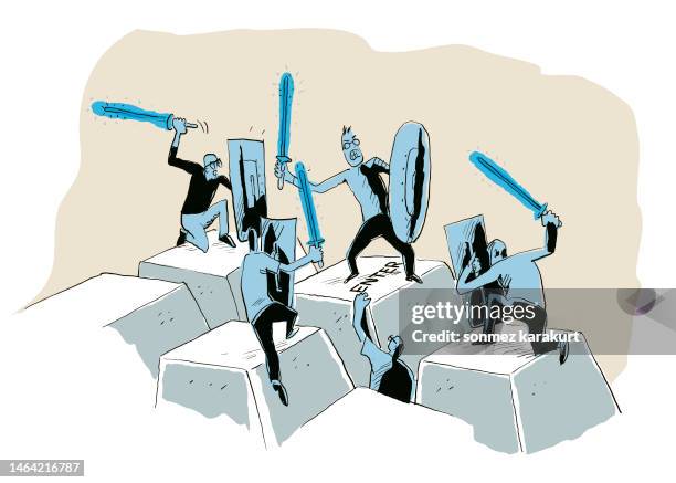 computer technology war - light saber fight stock illustrations