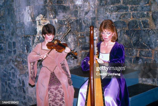 1980s old positive film scanned, knappogue castle medieval banquet, county clare, ireland - decades the 1980s stock pictures, royalty-free photos & images