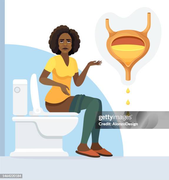 young african american woman  having urinary incontinence problems. - woman hemorrhoids 幅插畫檔、美工圖案、卡通及圖標