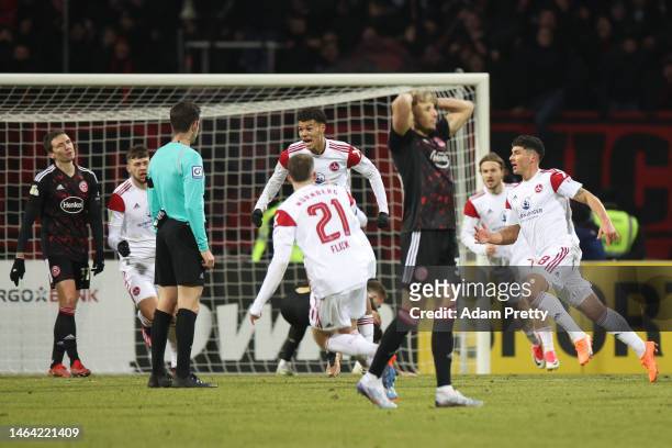 Mats Möller Daehli of 1. FC Nürnberg celebrates after scoring their team's first goal during the DFB Cup round of 16 match between 1. FC Nürnberg and...