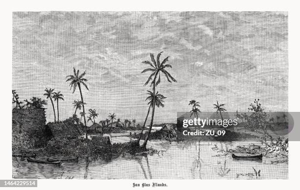 san blas islands of panama, wood engraving, published in 1899 - caribbean sea stock illustrations