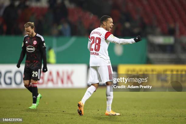 Jan Gyamerah of 1. FC Nürnberg reacts during the penalty shoot out during the DFB Cup round of 16 match between 1. FC Nürnberg and Fortuna Düsseldorf...