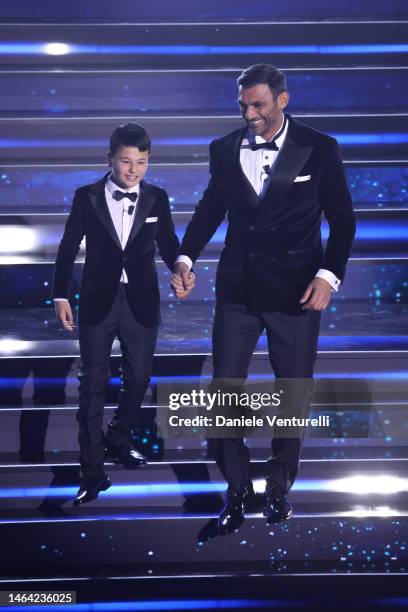 Mario Di Leva and Francesco Arca attend the 73rd Sanremo Music Festival 2023 at Teatro Ariston on February 08, 2023 in Sanremo, Italy.