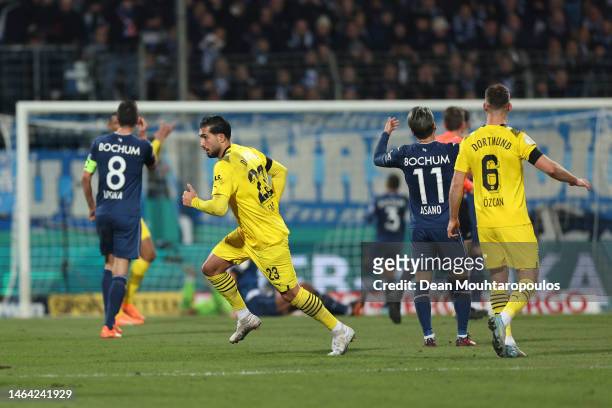 Emre Can of Borussia Dortmund celebrates with teammates after scoring their team's first goal during the DFB Cup round of 16 match between VfL Bochum...