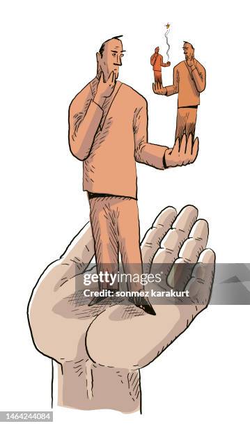 person holding a person in the palm of his hand - philosophy vector stock illustrations