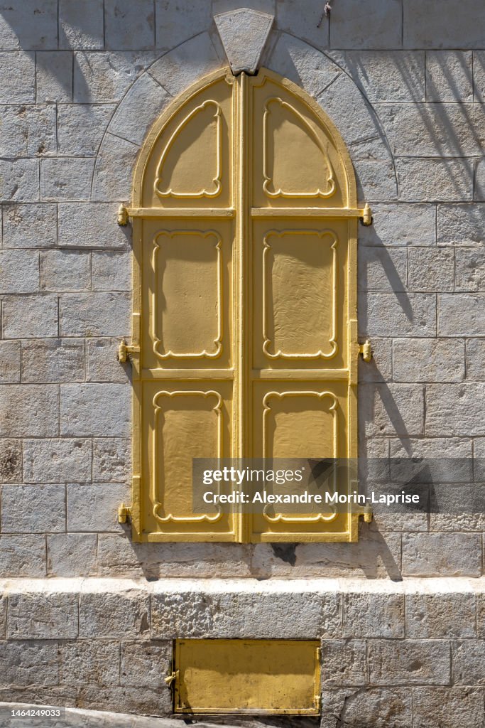 Yellow Rectangles Windows Beautiful Yellow Windows In An Ancient White Stone Wall High-Res Stock ...