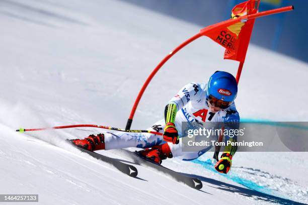 Mikaela Shiffrin of United States competes in Women's Super G at the FIS Alpine World Ski Championships on February 08, 2023 in Meribel, France.