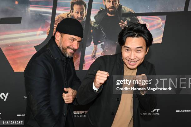 Stephan Luca and Ngo The Chau attend the "Drift - Partners In Crime" premiere at Mathaeser Filmpalast on February 08, 2023 in Munich, Germany.