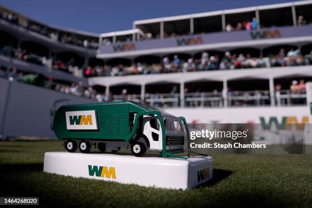 Miniature Waste Management truck tee box is seen on tee 16 during the 2023 Annexus Pro-Am prior to the WM Phoenix Open at TPC Scottsdale on February...